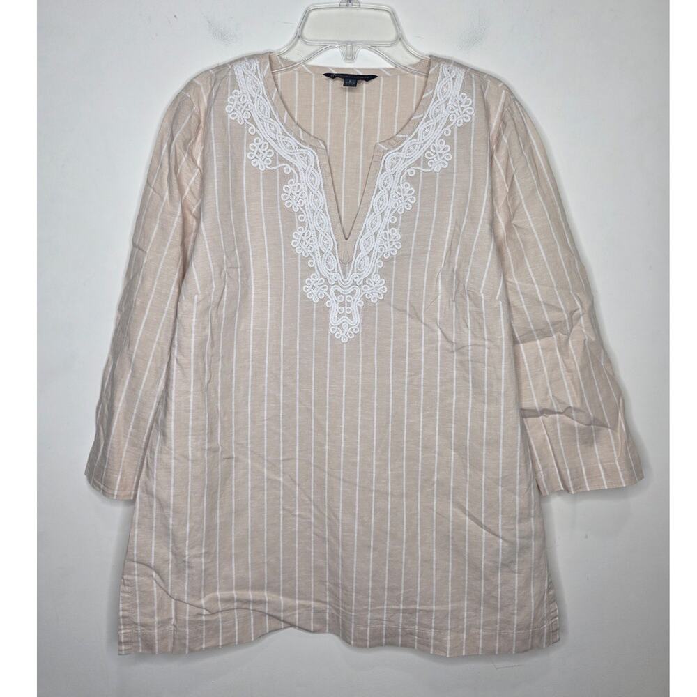 Brooks Brothers tan white striped cotton linen tunic shirt - small